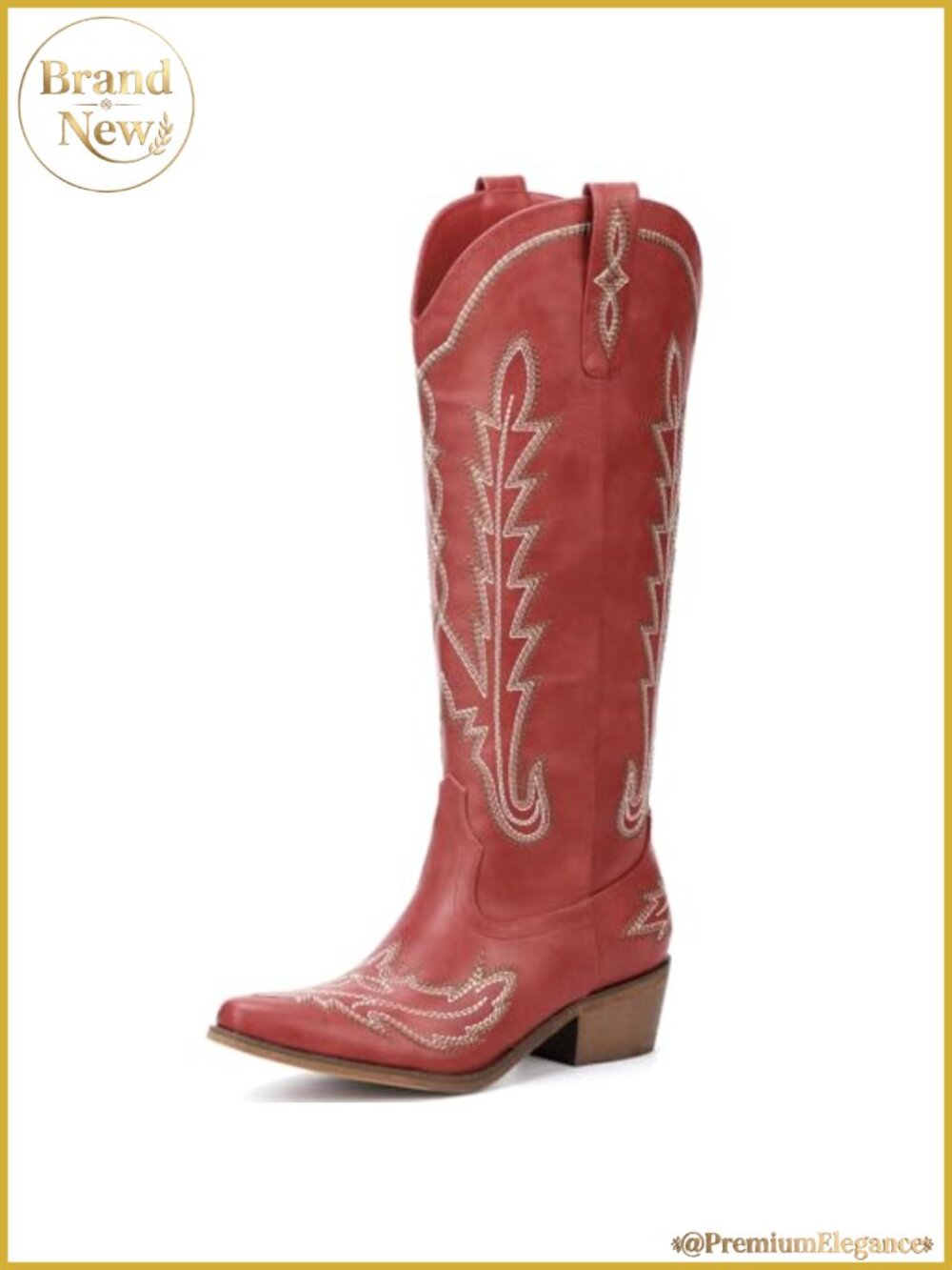 Knee High Western Cowboy Boots Faux Leather Snip Toe Women